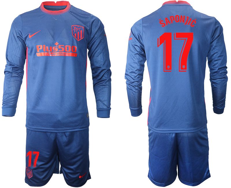 Men 2020-2021 club Atletico Madrid away long sleeves #17 blue Soccer Jerseys